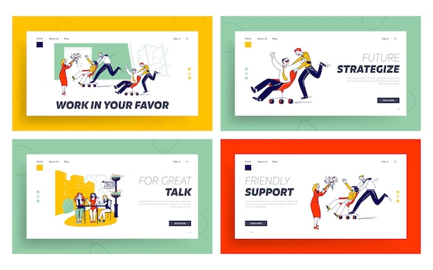 Vector corporate activity, employees competition, annoying talk landing page template.