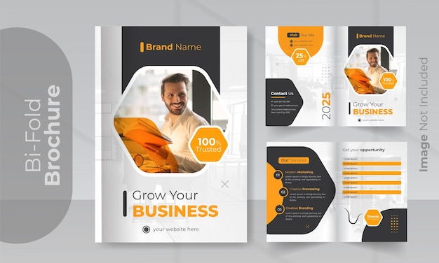 Corporate bifold brochure template design or creative business company profile booklet layout