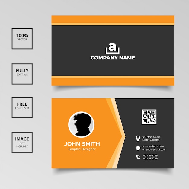 Corporate black orange business card templates with photo