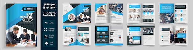 Brochure aziendale blu con 16 pagine blu layout sfumato