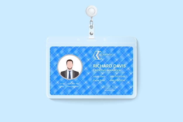 企業の青い公式紙文書IDカードのデザイン
