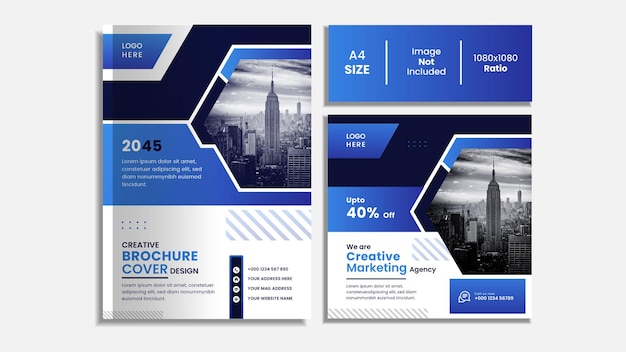 Vector corporate book cover and social media post set design with creative shapes.