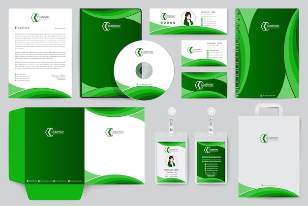 Corporate brand identity design on stationery elements A4 letterhead folder paper bag template