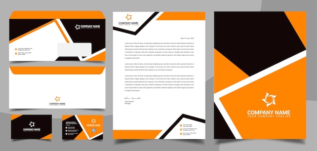 Corporate brand identity stationary letterhead business card envelope cover design template