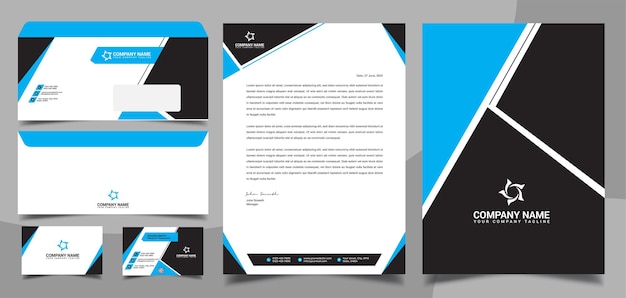 Corporate brand identity stationary letterhead business card envelope cover design template