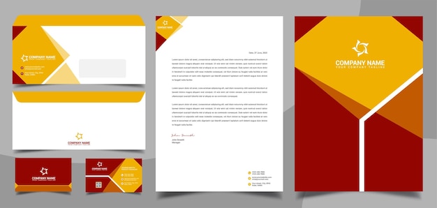 Corporate brand identity stationary letterhead business card envelope cover design template