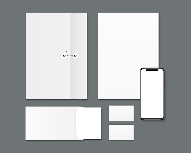 Vector corporate branding identity design. blank smartphone, paper, envelopes, business cards mockup.