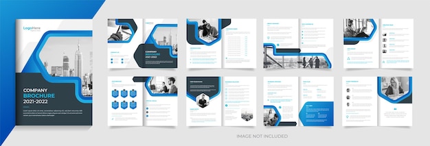 비즈니스 프로필을 위한 보라색 창의적인 모양이 있는 기업 브로셔 디자인 템플릿 16페이지