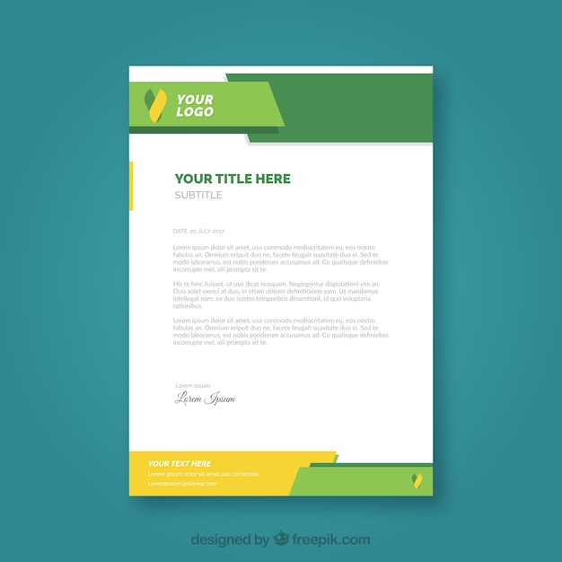Vector corporate brochure with yellow and green shapes