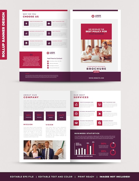 Corporate business bifold brochure design and company marketing flyer design template