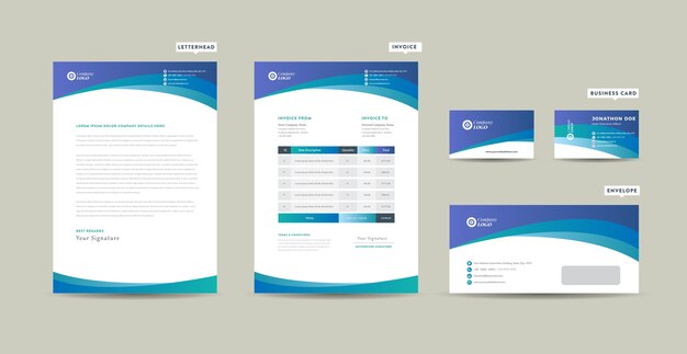 Corporate business branding identity, stationair design, briefpapier, visitekaartje, factuur, envelop, startup design