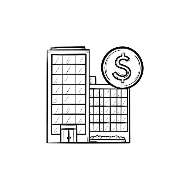 Icona di doodle di contorni disegnati a mano di edifici aziendali aziendali