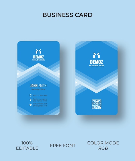 corporate business card simple  blue vertical vector design