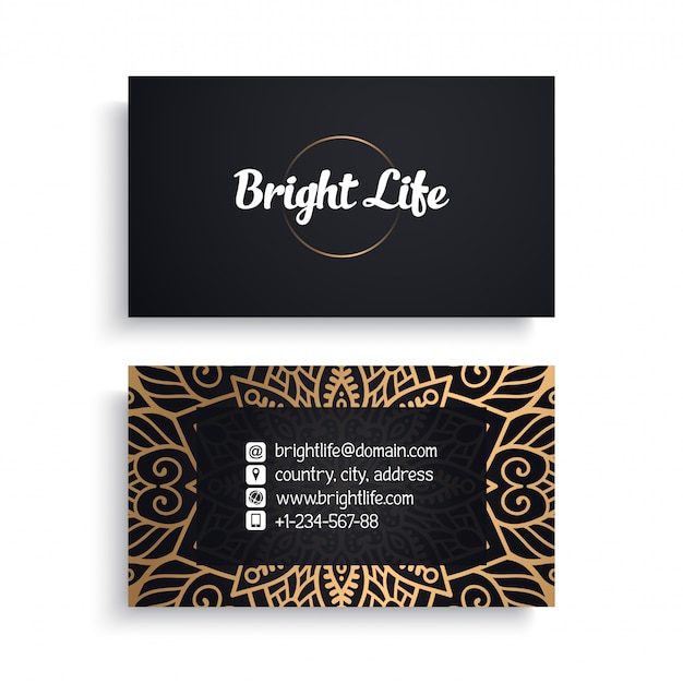 Corporate business card template with ethnic luxury design, boho style