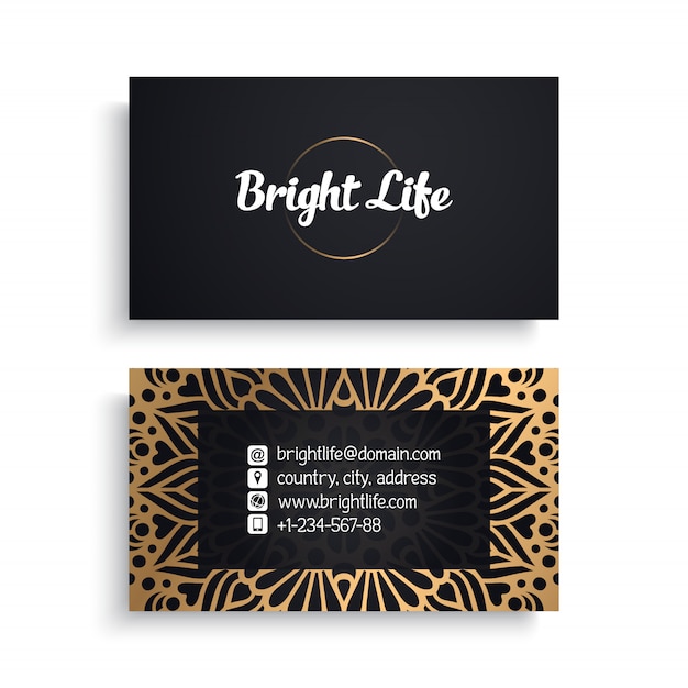 Corporate business card template with ethnic luxury design, boho style