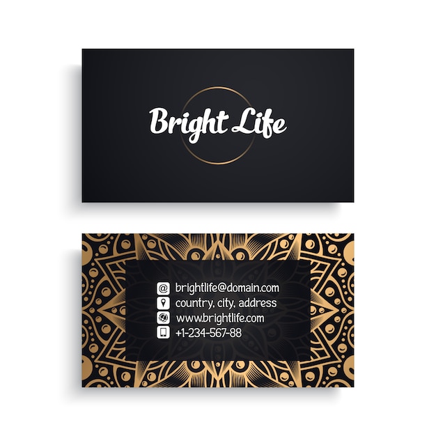 Corporate business card template with ethnic luxury design, boho style