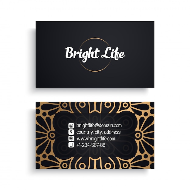 Corporate business card template with ethnic luxury design, boho style