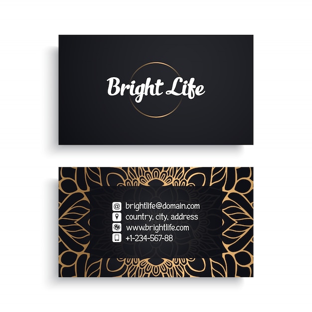 Corporate business card template with ethnic luxury design, boho style