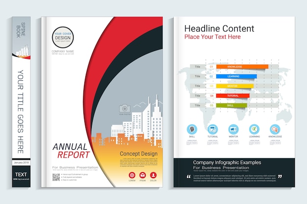 Vettore modello di progettazione del libro di copertura di affari corporativi con elemento infographic