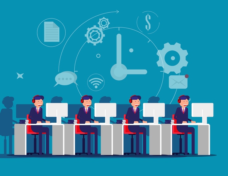 Vector corporate business employee working online 