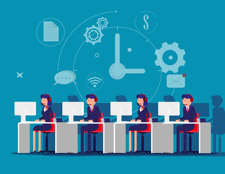 Vector corporate business employee working online 