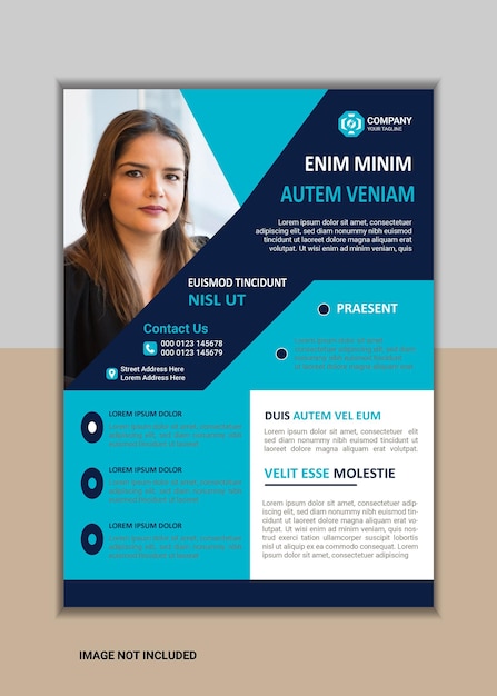 Vector corporate business flyer, blue and black background. a4 size with bleed vector design