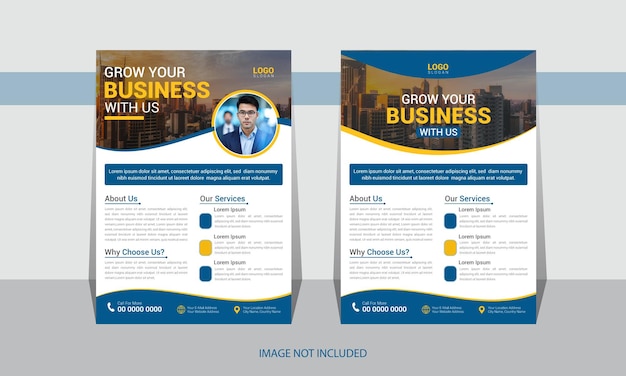 corporate business flyer design navy blue and yellow colors for advertising and business growth