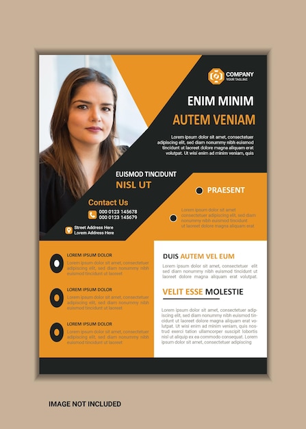 Vector corporate business flyer, orange, and black background. a4 size with bleed vector design.