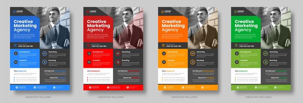 Corporate business flyer template design set with blue yellow red and green color