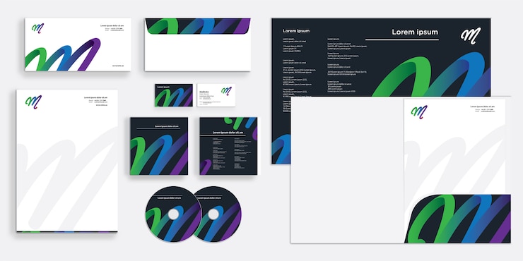 Vector corporate business identity stationaire letter m samenvatting