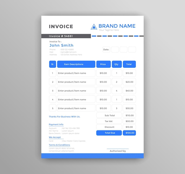 Vector corporate business invoice design office invoicing template