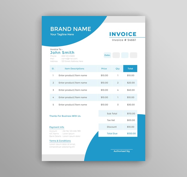 Corporate business invoice design office invoicing template