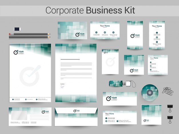 Corporate business kit in groene en witte kleuren.