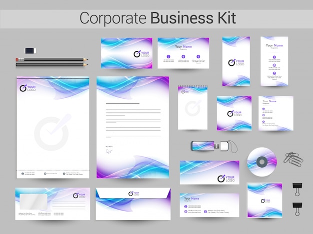 Corporate business kit with flowing waves.