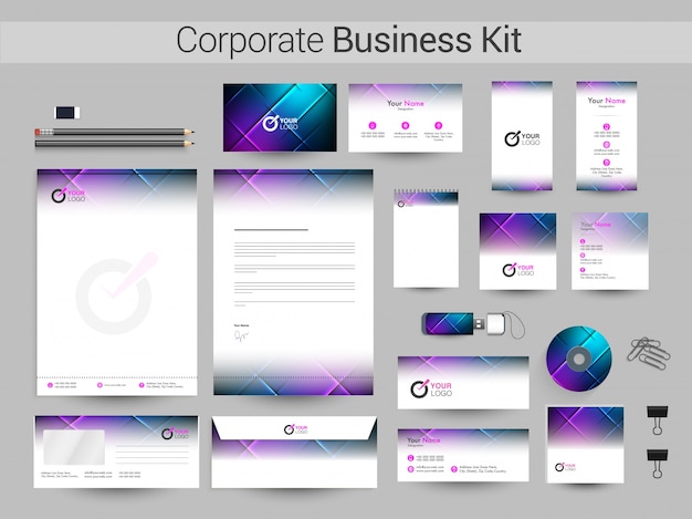 Vector corporate business kit with glossy abstract design.