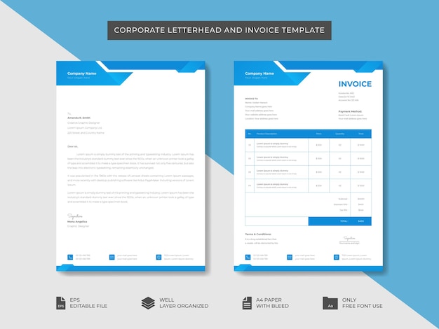 企業のビジネスレターヘッドと請求書テンプレートビジネスブランディングアイデンティティデザインテンプレート