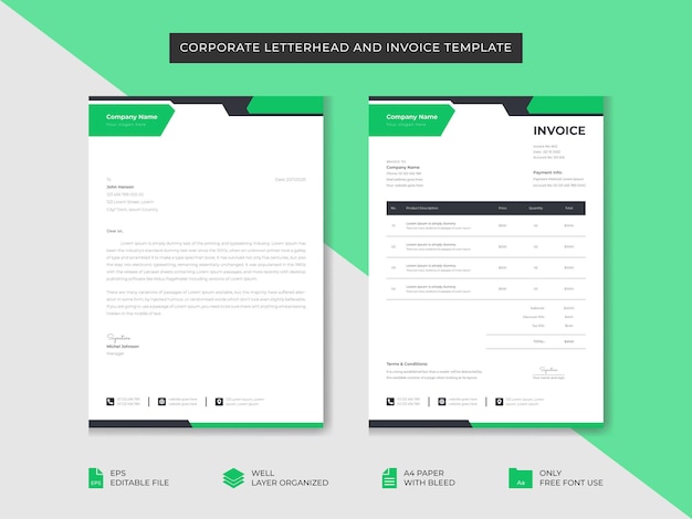 기업 비즈니스 레터헤드 및 인보이스 템플릿 비즈니스 브랜딩 아이덴티티 디자인 템플릿