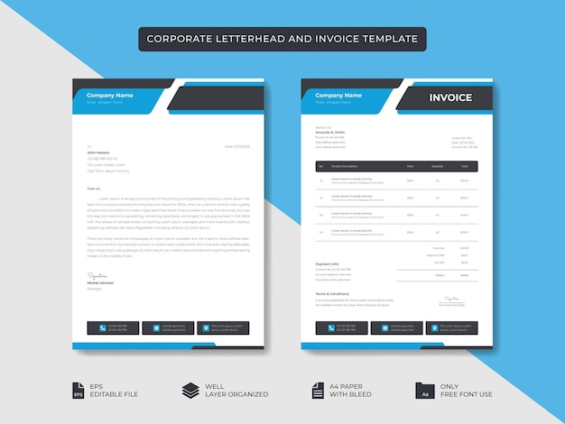 Корпоративный бизнес-бланк и шаблон счета-фактуры шаблон дизайна фирменного стиля бизнеса