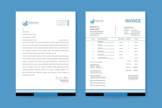 Corporate business letterhead and invoice template business branding identity design template