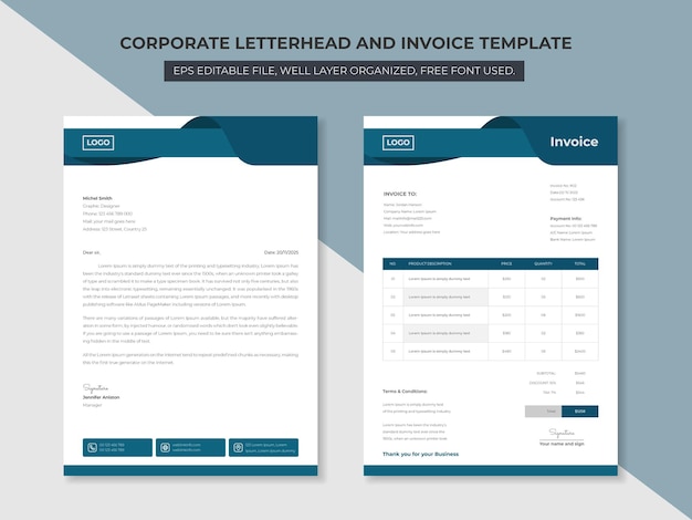 Corporate business letterhead and invoice template business branding identity design template