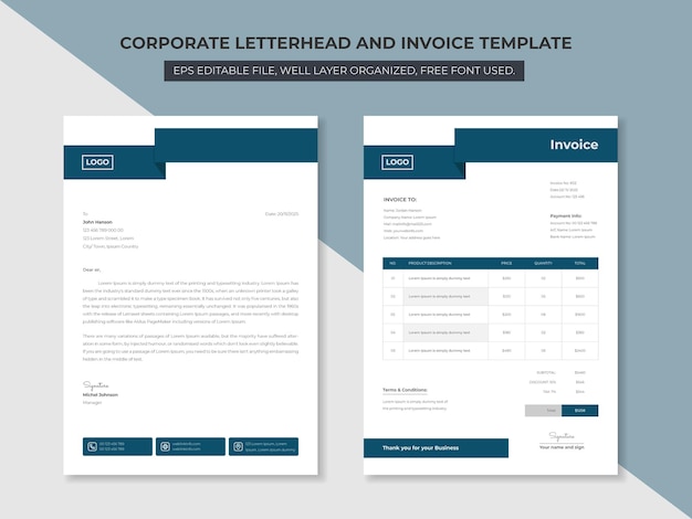 Corporate business letterhead and invoice template business branding identity design template