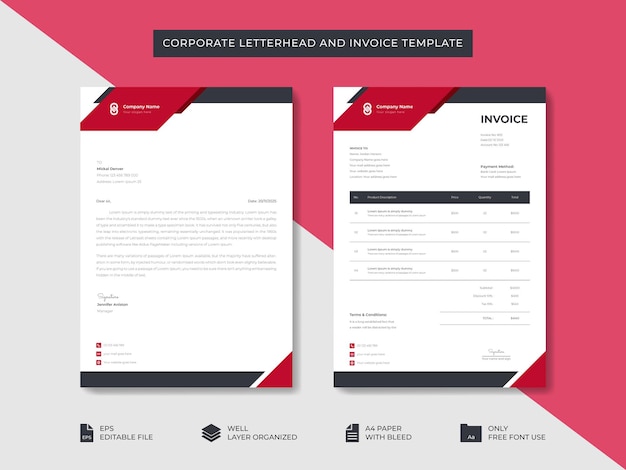 Corporate business letterhead and invoice template business branding identity design template