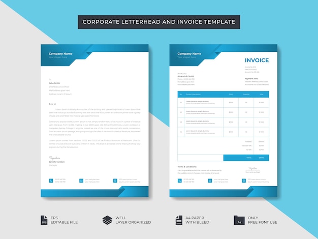 corporate business letterhead and invoice template business branding identity design template