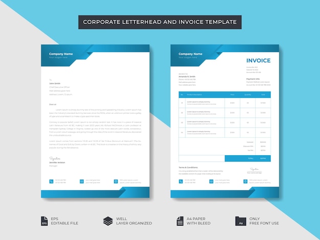 企業のビジネスレターヘッドと請求書テンプレートビジネスブランディングアイデンティティデザインテンプレート