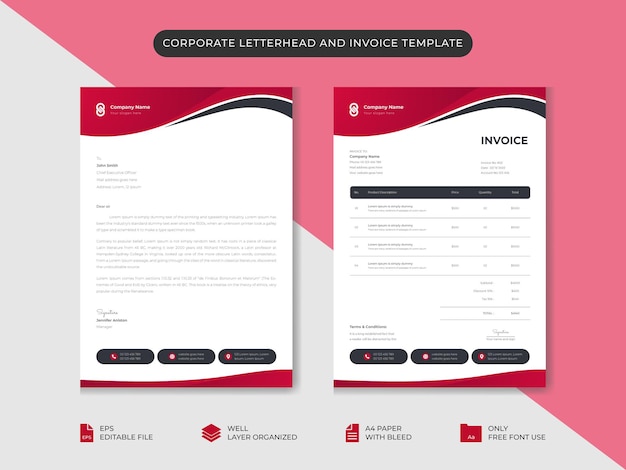 Corporate business letterhead and invoice template business branding identity design template