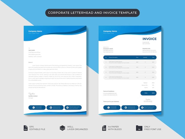 企業のビジネスレターヘッドと請求書テンプレートビジネスブランディングアイデンティティデザインテンプレート