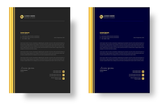 Corporate business luxury letterhead design template with gold color or luxury black letterhead