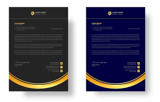 Corporate business luxury letterhead design template with gold color or luxury black letterhead