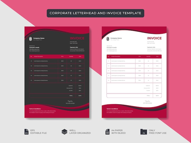 Business aziendale minimale elegante carta intestata e modello di fattura business branding identity design