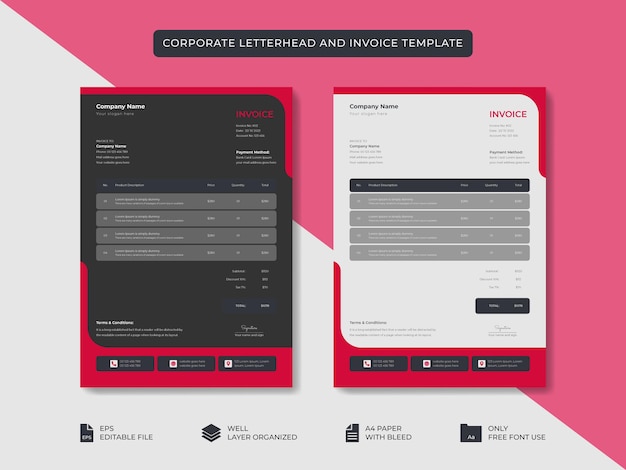 Corporate business minimal stylish letterhead and invoice template business branding identity design